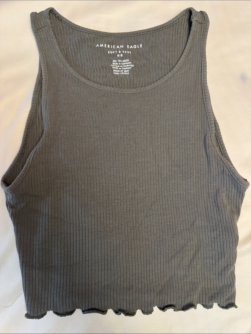 American Eagle Outfitters Ribbed Crop Tank Top - Charcoal Gray